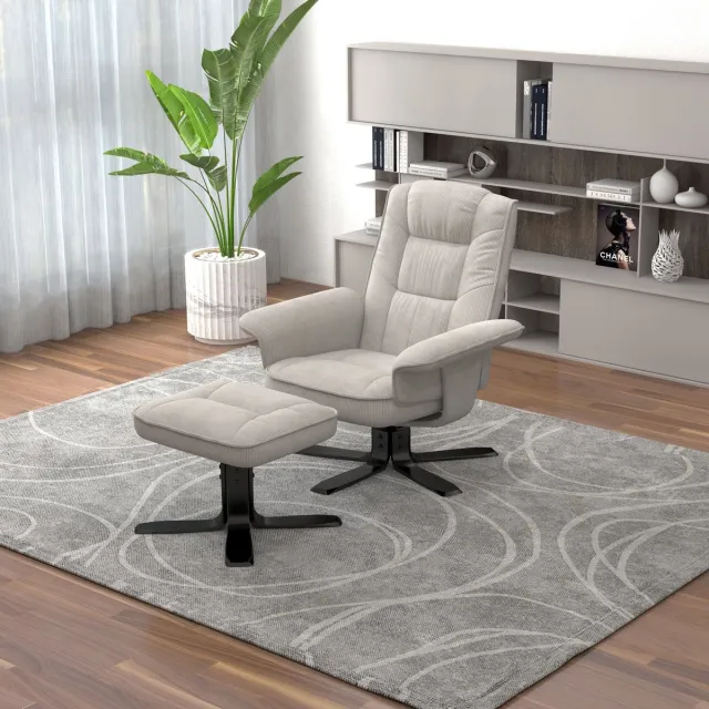 IDIMEX Relaxstoel CHARLY met voetenbankje van corduroy – wit