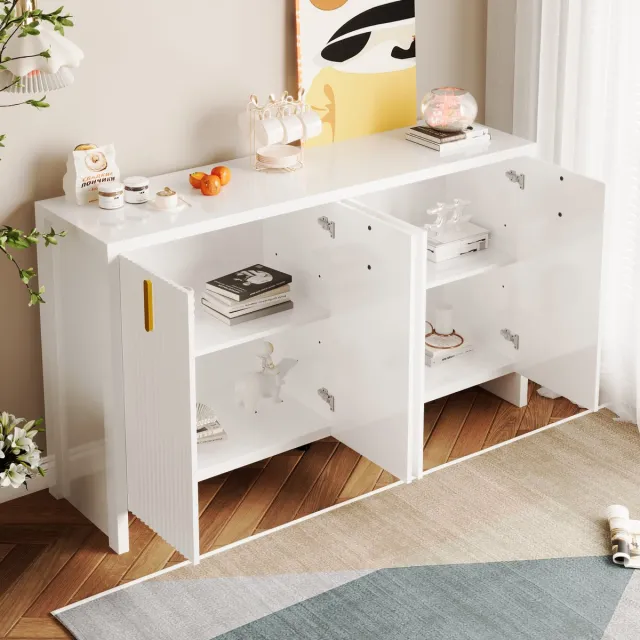 MODENUIT Dressoir - 4 Deuren Met Verstelbare Planken - Voor Woonkamer En Hal - Spaanplaat Wit - 140x38x80 Cm
