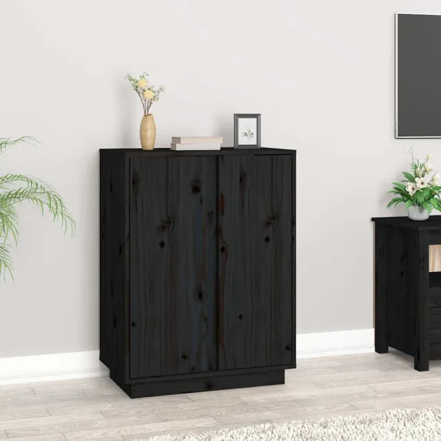 vidaXL Dressoir 60x35x80 cm massief grenenhout zwart, foto 2