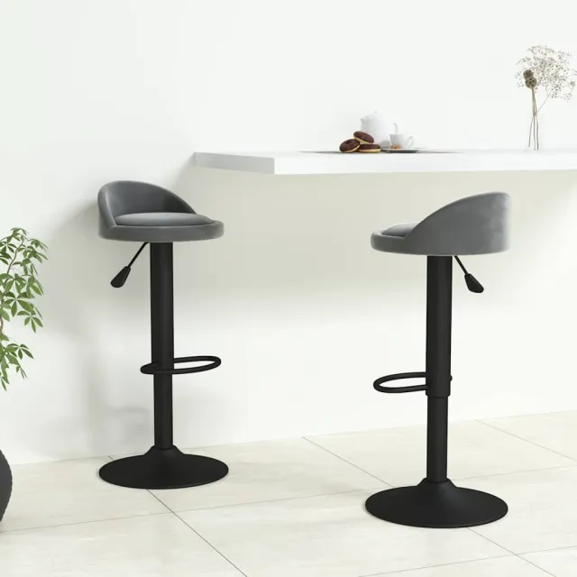 vidaXL Barkrukken 2 st fluweel donkergrijs grijs, foto 2