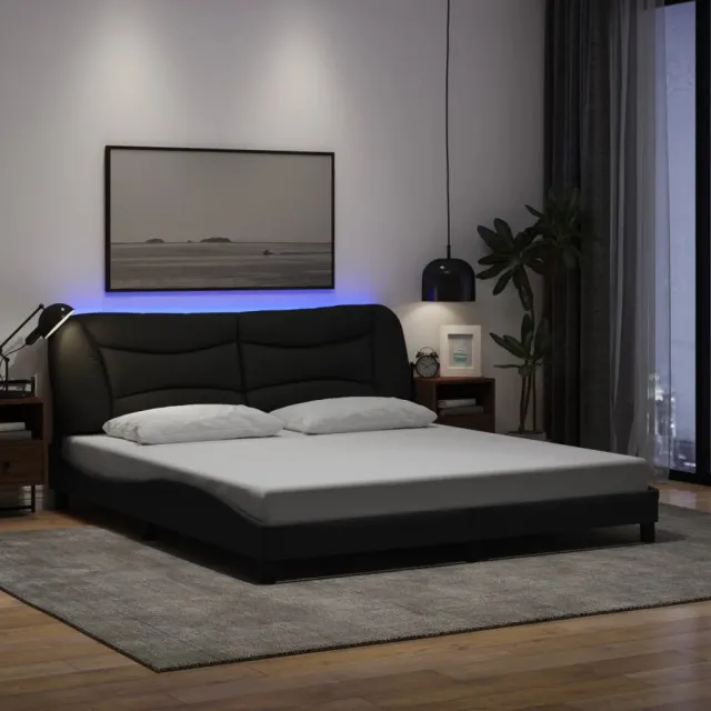 vidaXL Bedframe met LED zonder matras "Hvar" 180x200 cm stof donkerbruin