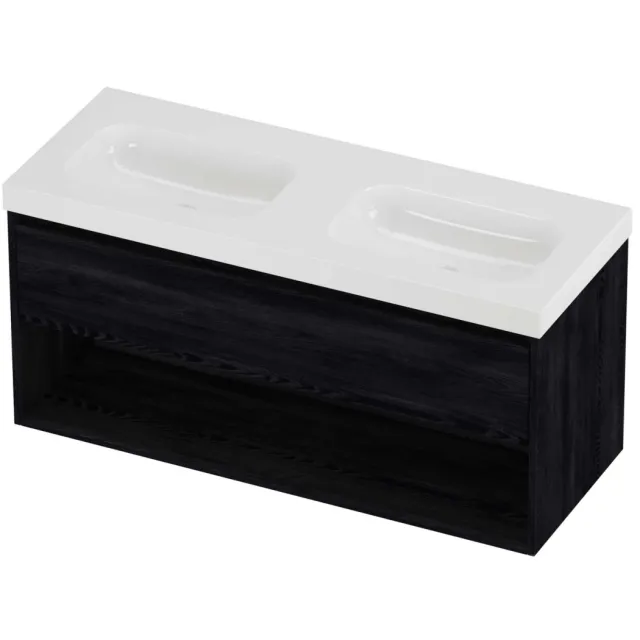 Proline Haga Badmeubelset Polystone Mezza Schap 120x46x58 cm Glans Wit Black Oak Eiken