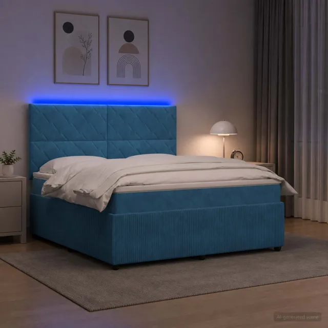 vidaXL LED Boxspring Bed met Matras Blauw 160 x 200 cm Fluweel