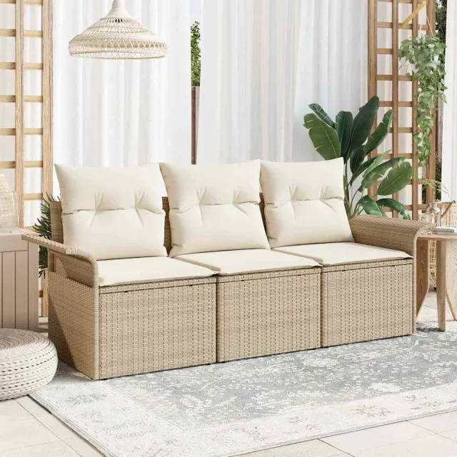 vidaXL Tuin Sofa Set 3 st Beige Poly riet, foto 2