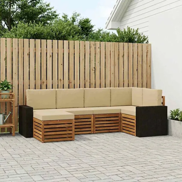 vidaXL Buiten bankenset 6 st 5-zits Natuurlijk en Beige