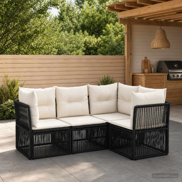 vidaXL Tuinbankenset 4 st 4-zits Zwart poly rattan, foto 2