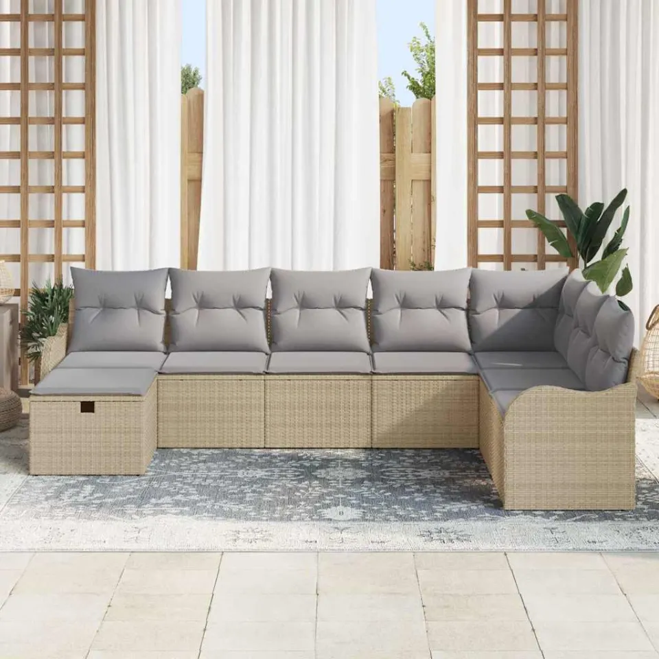 vidaXL Tuin Sofa Set 8 st Beige poly rattan, foto 3
