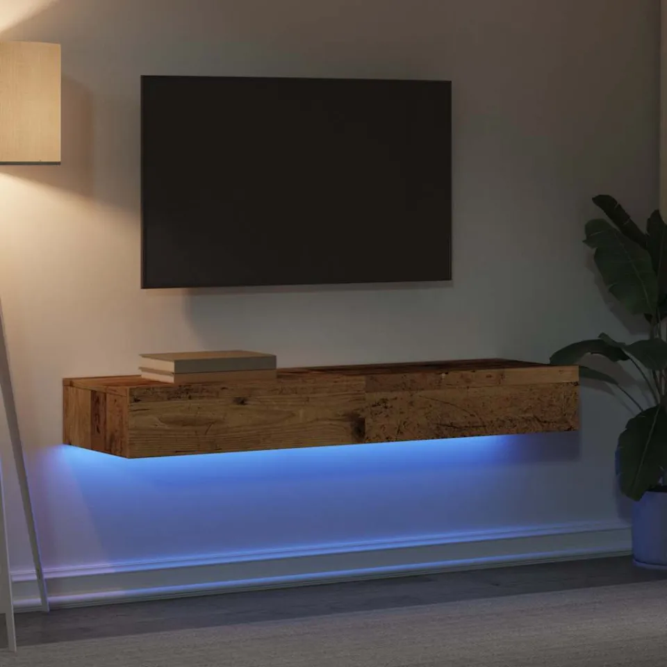 vidaXL Tv-meubels met LED-verlichting 2 st 60x35x15,5 cm oud hout bruin, foto 3