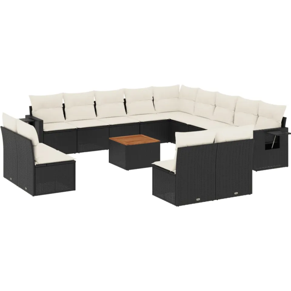 vidaXL 14-delige Loungeset met kussens poly rattan zwart