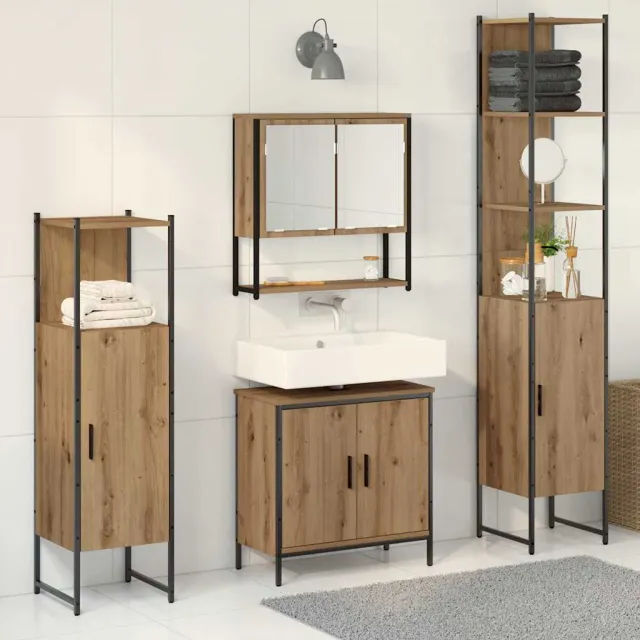 vidaXL Badkamermeubelset 4 st Bruin 33 x 33 x 185,5 cm Bewerkt hout