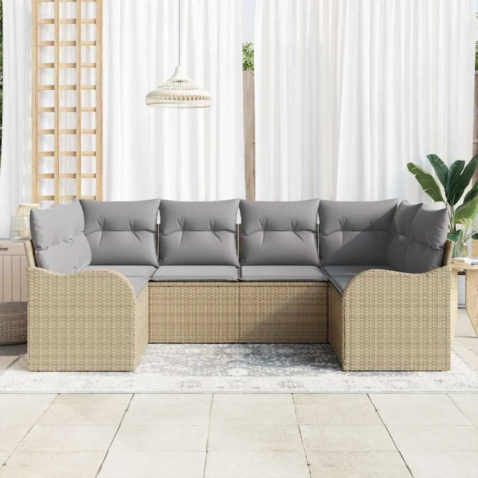 vidaXL Tuin Sofa Set 6 st beige en lichtgrijs Poly riet, foto 3