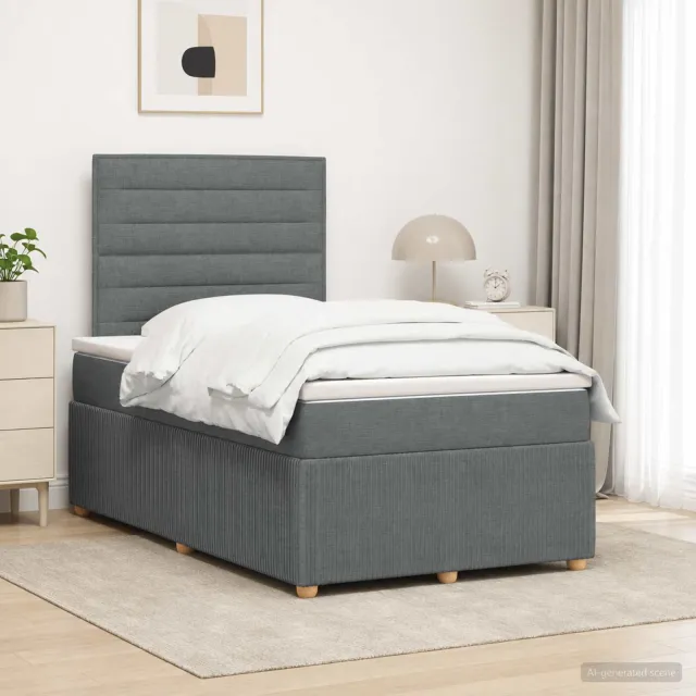 vidaXL LED Boxspring Bed met Matras Donkergrijs 120 x 190 cm Stof