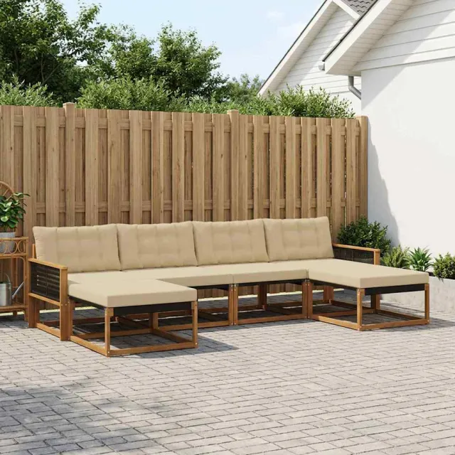 vidaXL Buiten bankenset 6 st 6-zits Natuurlijk en Beige