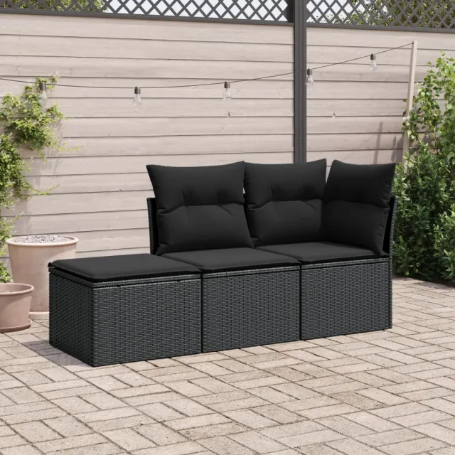 vidaXL 3-delige Loungeset met kussens poly rattan zwart, foto 2