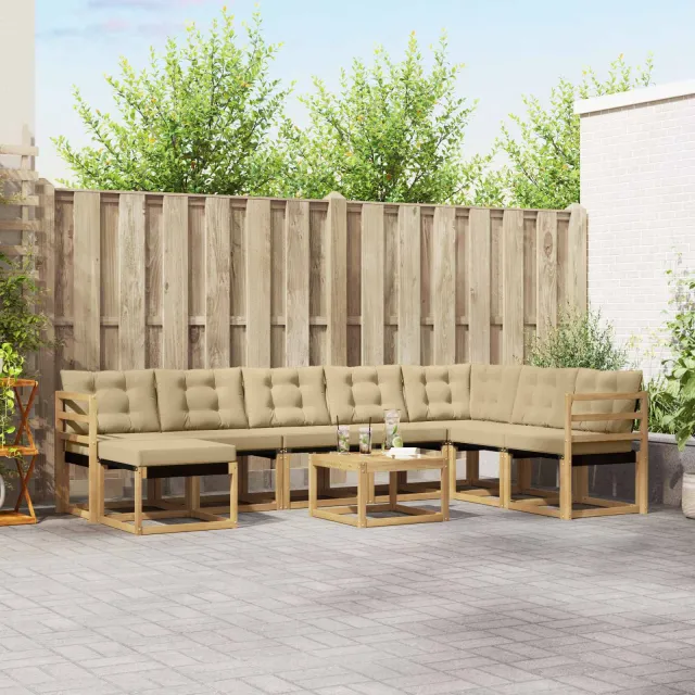 vidaXL Buiten bankenset 9 st Wit en Beige