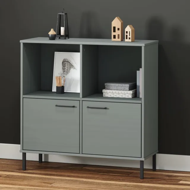 vidaXL Boekenkast met metalen poten OSLO 90x35x90,5 cm hout grijs, foto 2