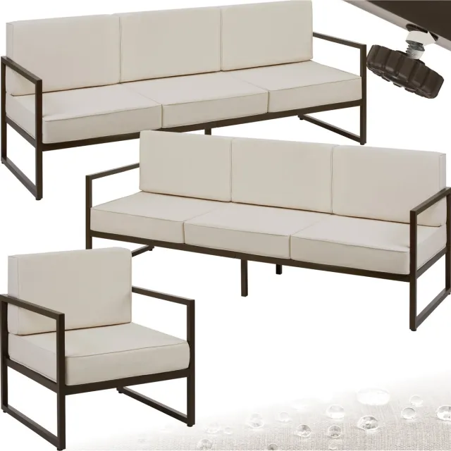 Tectake Tuin-loungeset Comosa - Voor 7 personen - Tuinset - Twee banken en tuin fauteuil - Waterafstotende en ultradikke zit-en rugkussens - Draagkracht 120kg per zitplaats - Bruin/beige 2 banken en 1 stoel