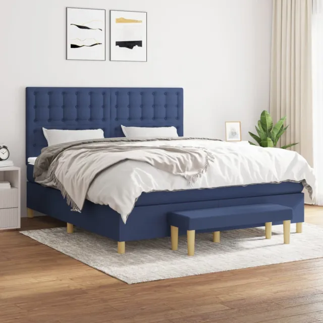 vidaXL Boxspring met matras stof blauw 160x200 cm