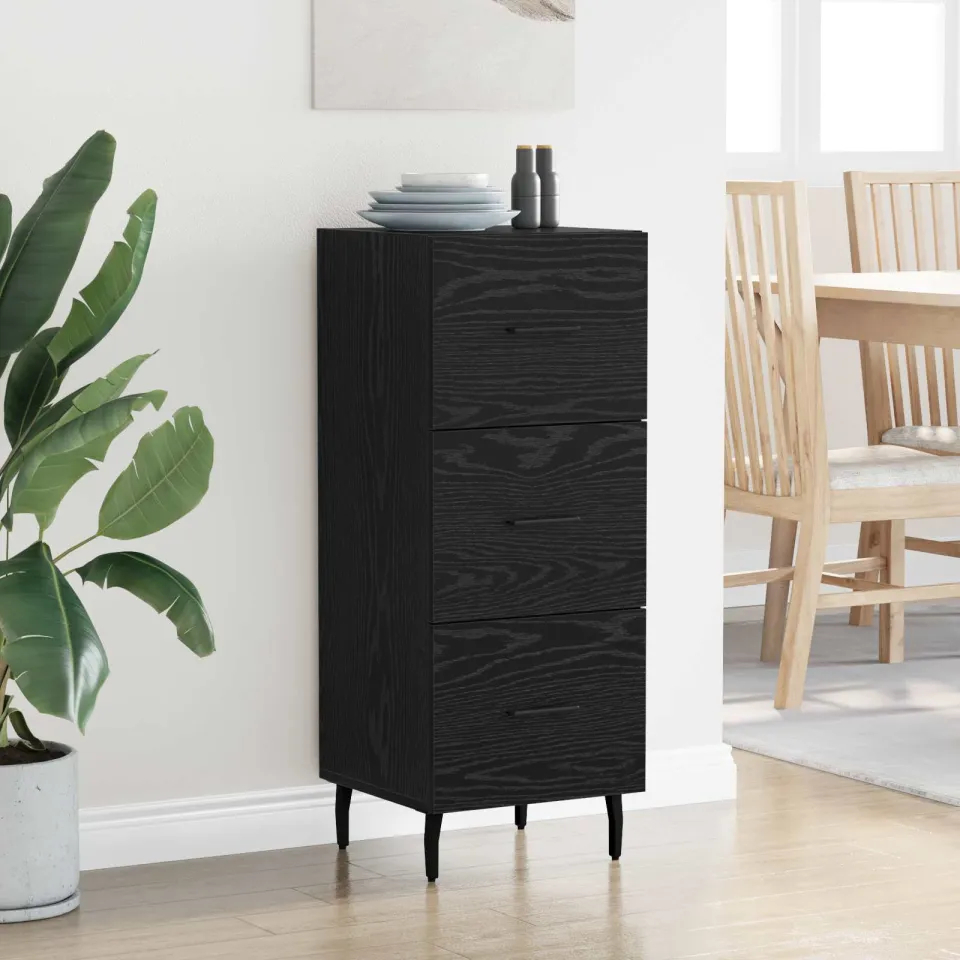 vidaXL Dressoir Zwart eiken 34 x 34.5 x 90 cm Bewerkt hout, foto 3