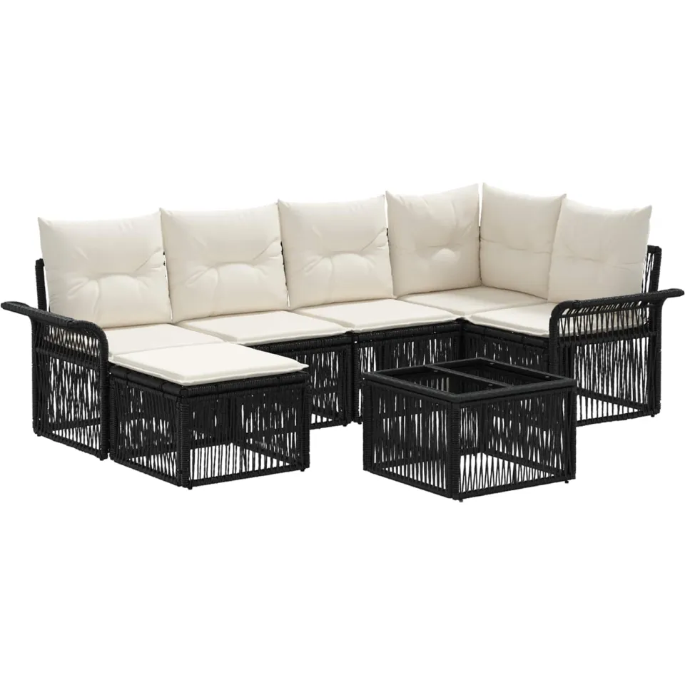 vidaXL Tuinbankenset 7 st 6-zits Zwart poly rattan, foto 3