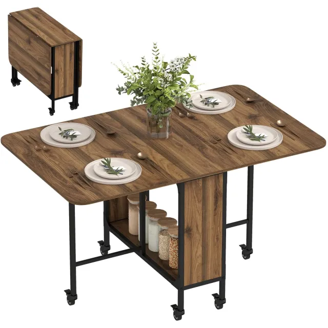 Smyl. Eettafel - Tafel Opvouwbaar - Klaptafels - Keukentafel - Op Wielen - Eetkamer - Woonkamer - 130 x 80 x 74 cm Bruin