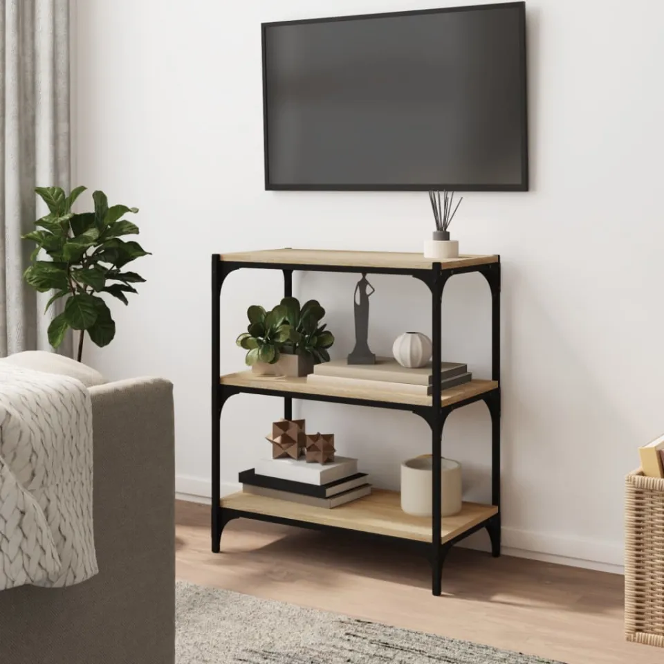 vidaXL Boekenkast 60x33x70,5cm bewerkt hout en staal sonoma eikenkleur, foto 3