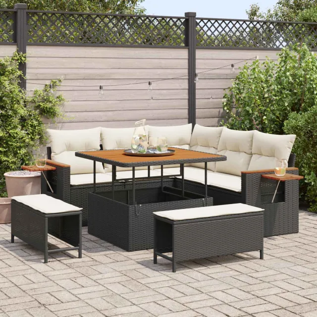 vidaXL Tuinbankenset 8 st Zwart poly rattan, foto 2