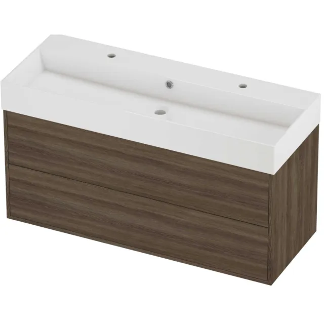 Proline Zara Badmeubelset Porselein Loft 2 Kraangaten Voor Grepen 120x46x65 cm Glans Wit Vital Oak Eiken