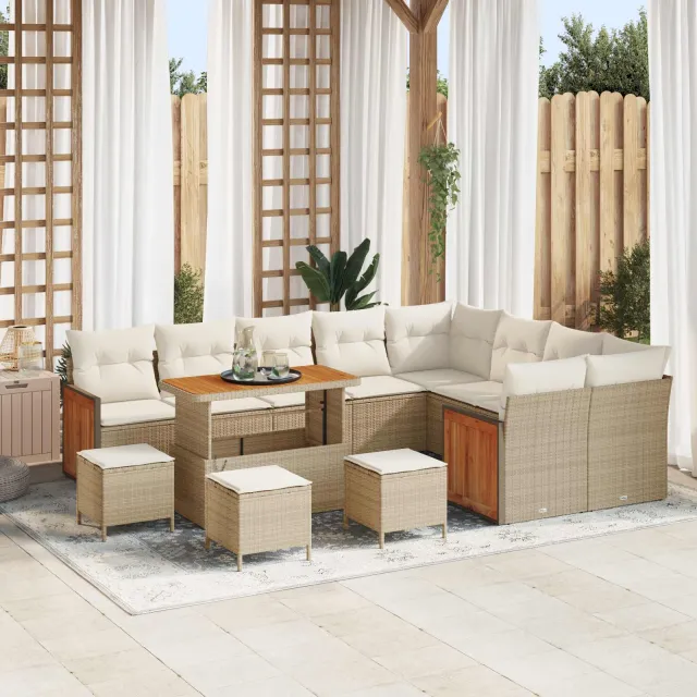 vidaXL Tuinbankenset 13 st 13-Aantal zitplaatsen Beige en Crème