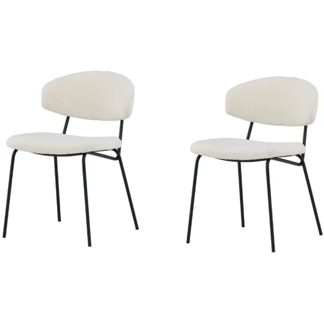 Nest of Nora Set van 2 - Nest of Nora Eetkamerstoelen Menno boucle - Zwarte stalen poten - Wit