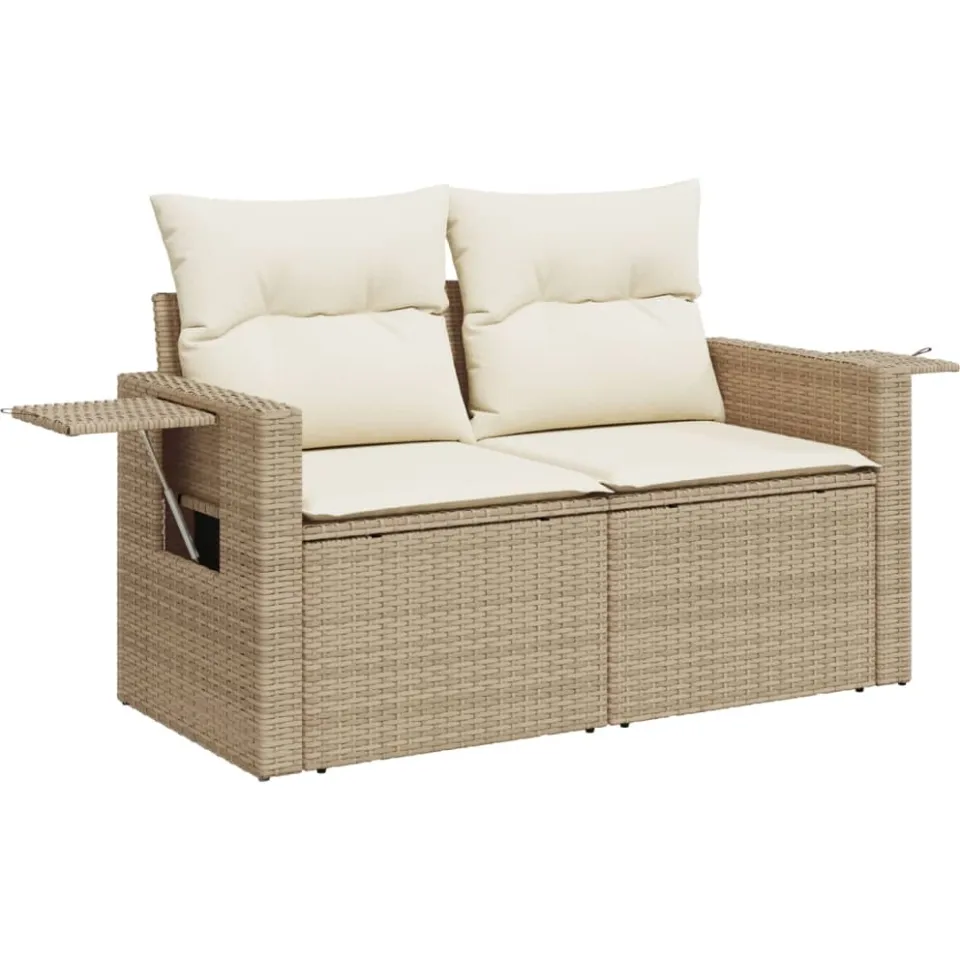 vidaXL 6-delige Loungeset met kussens poly rattan beige, foto 4