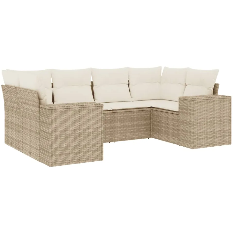 vidaXL 6-delige Loungeset met kussens poly rattan beige, foto 3