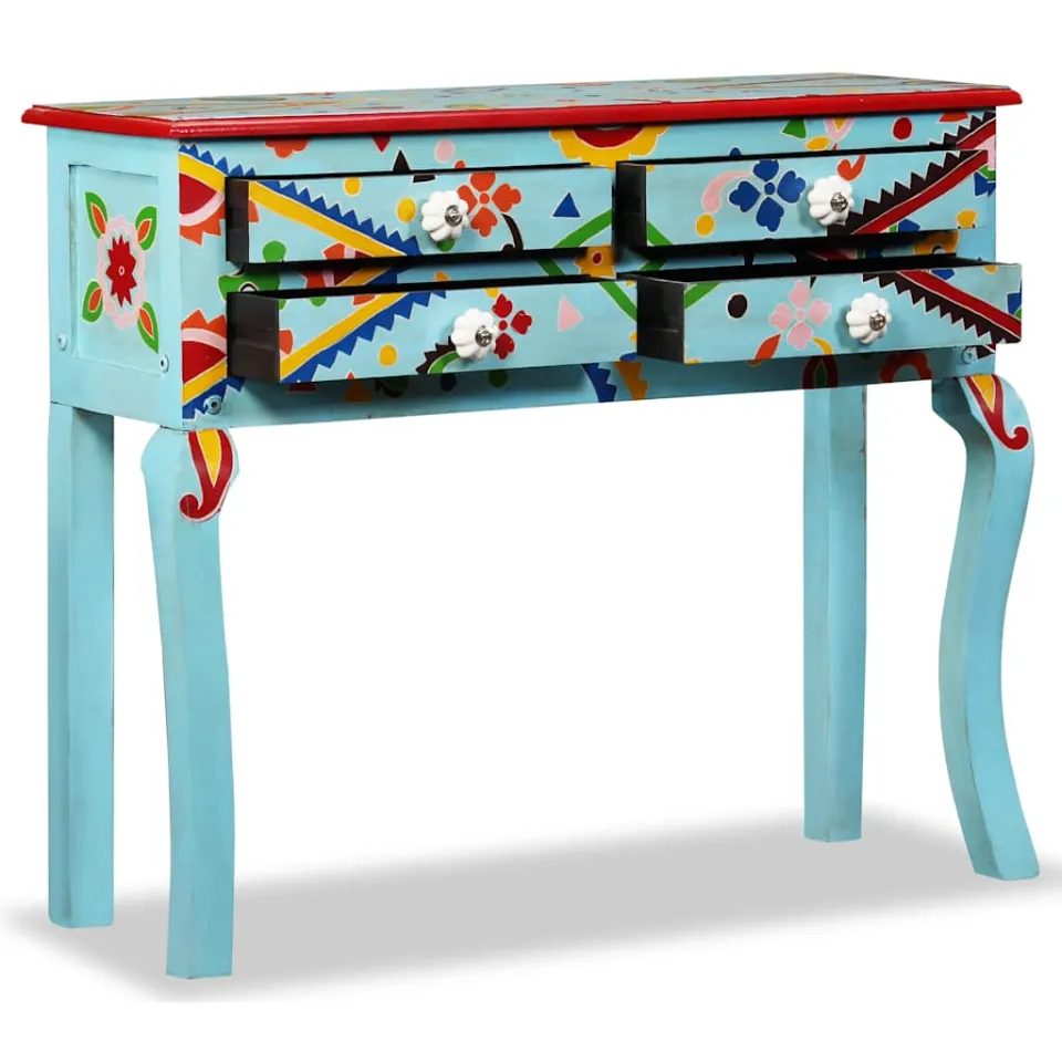 vidaXL Wandtafel handgeschilderd massief mangohout blauw, foto 2