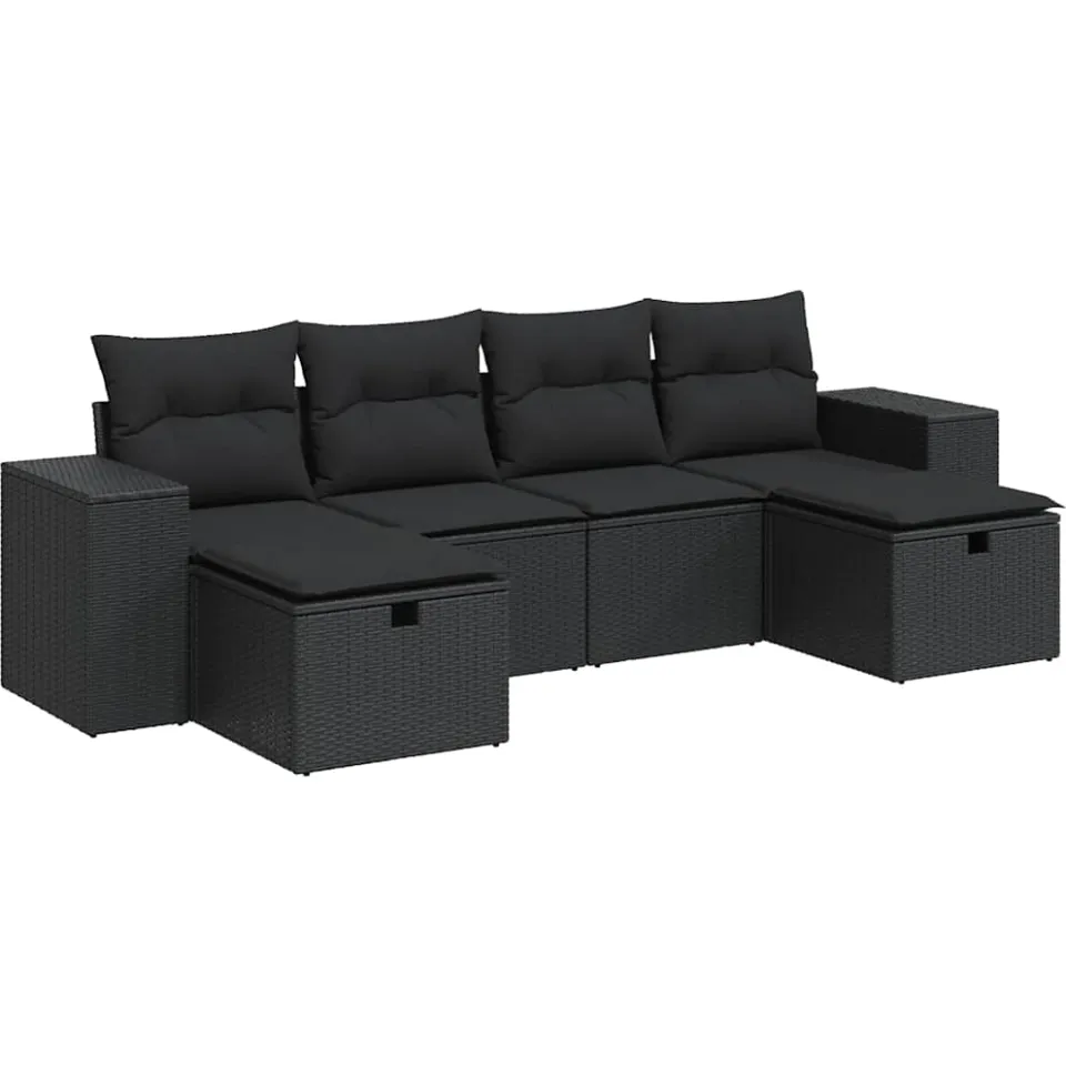 vidaXL 6-delige Loungeset met kussens poly rattan zwart, foto 3