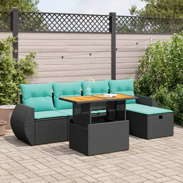 vidaXL 6-delige Loungeset met kussens poly rattan acacia bruin, foto 2