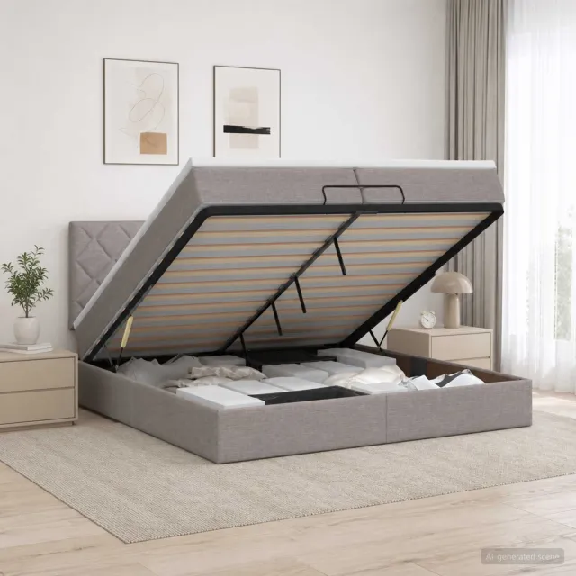 vidaXL Ottoman bed met matras met hoofdeinde Taupe 200 x 200 cm Stof