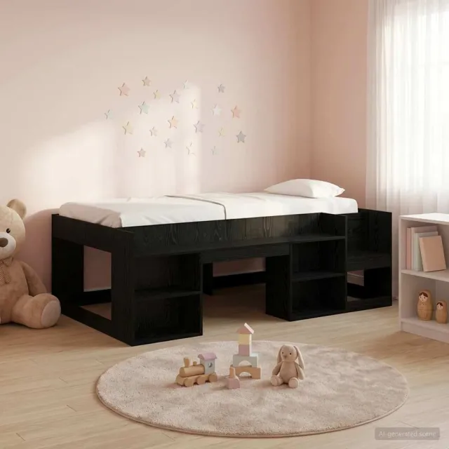 vidaXL Jeugd bedframe met opbergruimte Zwart eiken 100 x 200 cm