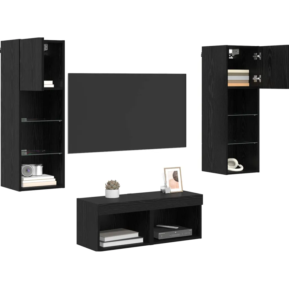 vidaXL TV Wandkasten 4 st Zwart Eiken Bewerkt hout