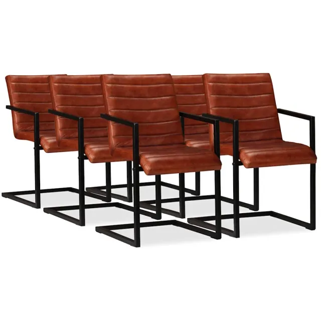 vidaXL Eetkamerstoelen 6 st echt leer bruin