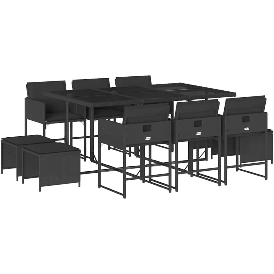 vidaXL 11-delige Tuinset met kussens poly rattan zwart, foto 3