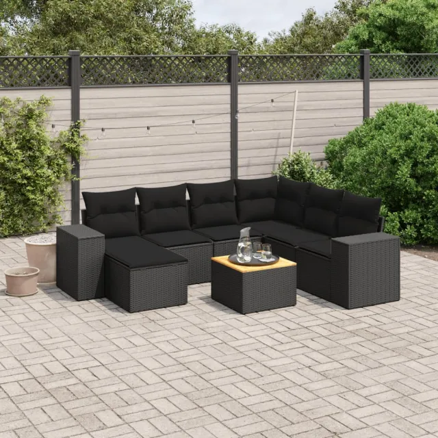 vidaXL 8-delige Loungeset met kussens poly rattan zwart, foto 2