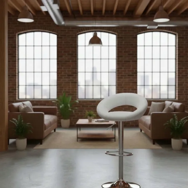 orio Witte Barstoel met Eco-leer Bekleding en Verstelbare Hoogte White