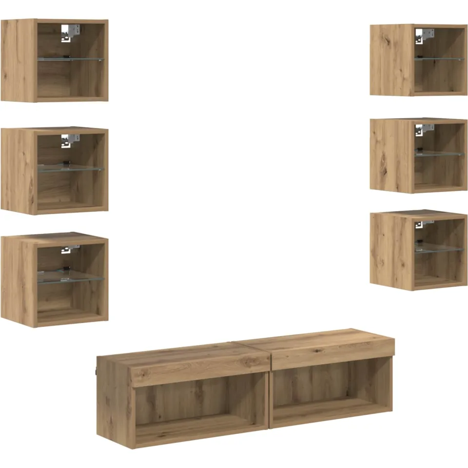 vidaXL TV-kast 8 st 60 x 30 x 30 cm Artisan Eiken Glas Bruin