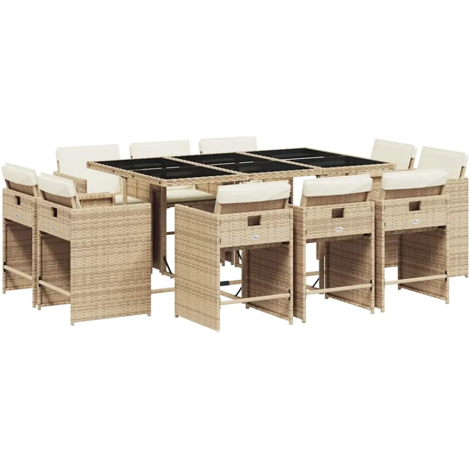 vidaXL 11-delige Tuinset met kussens poly rattan beige, foto 4