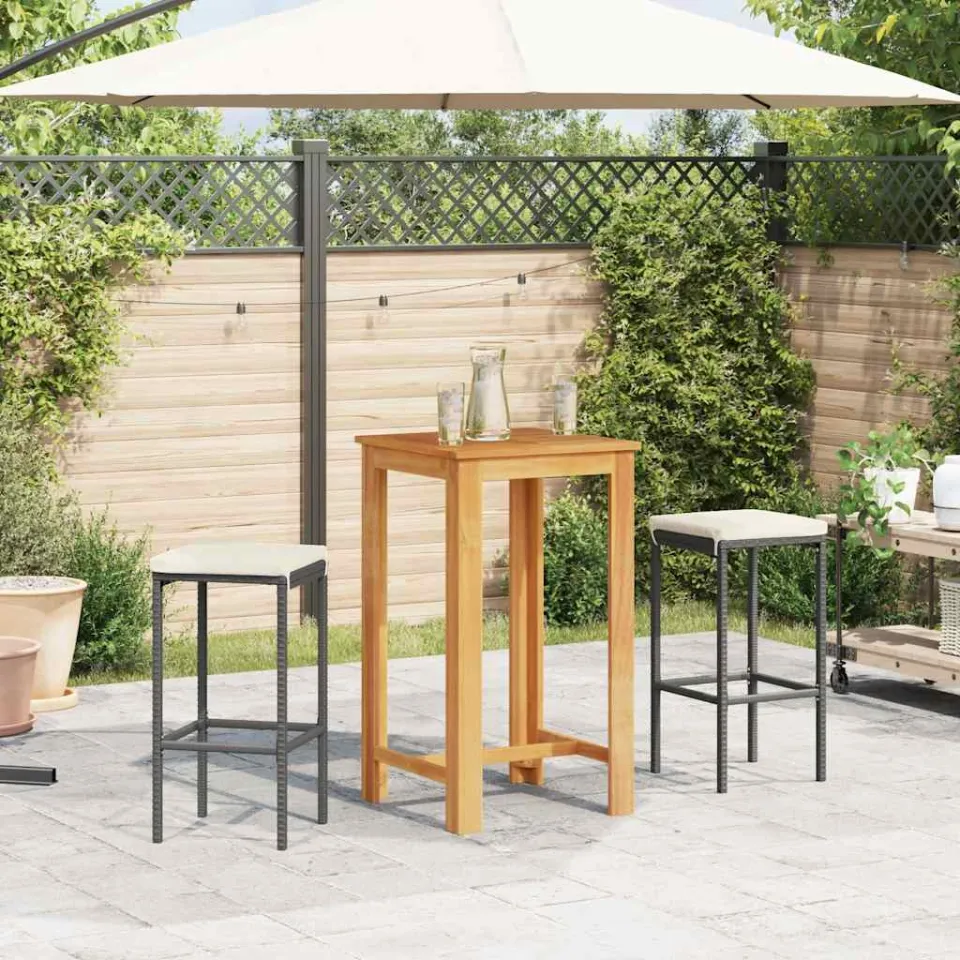 vidaXL 3-delige Tuinbarset massief acaciahout en poly rattan zwart, foto 3