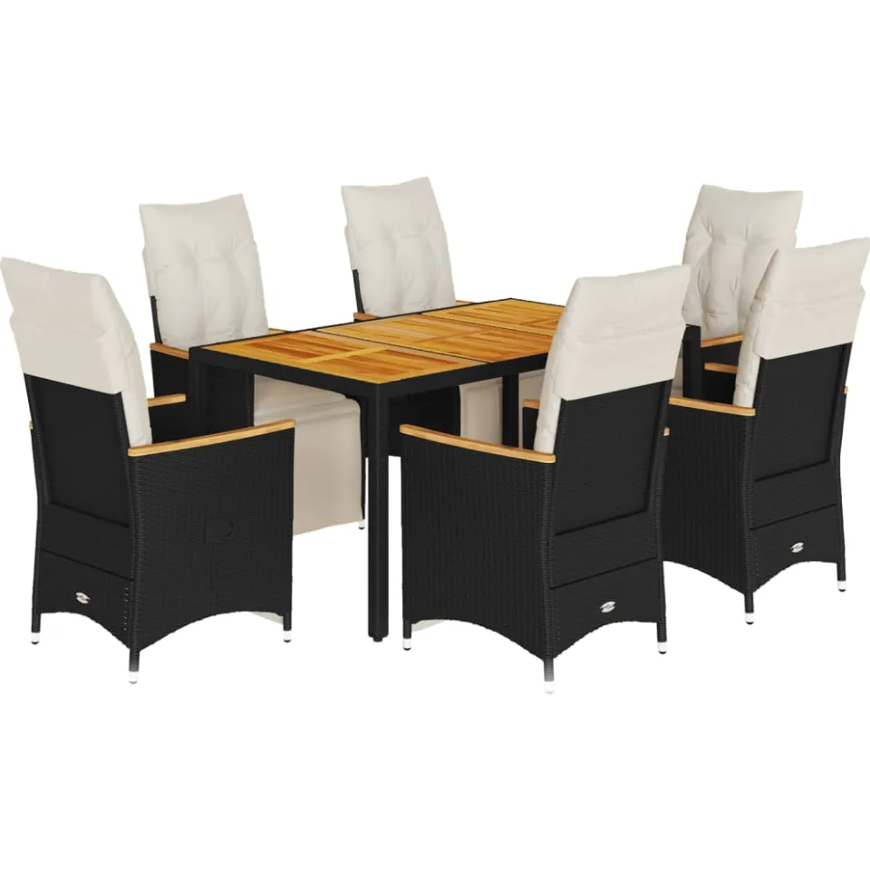 vidaXL 7-delige Bistroset met kussens poly rattan zwart, foto 3