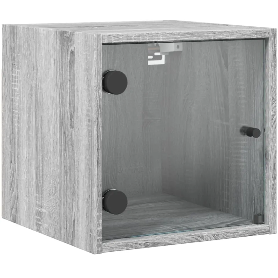 vidaXL Nachtkastjes met glazen deuren 2 st 35x37x35 cm grijs sonoma, foto 4