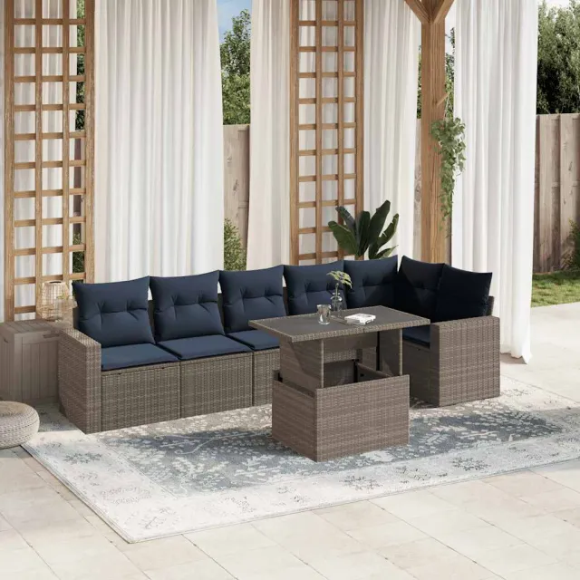 vidaXL 7-delige tuinbankset met kussens, grijs polyrotan, foto 2