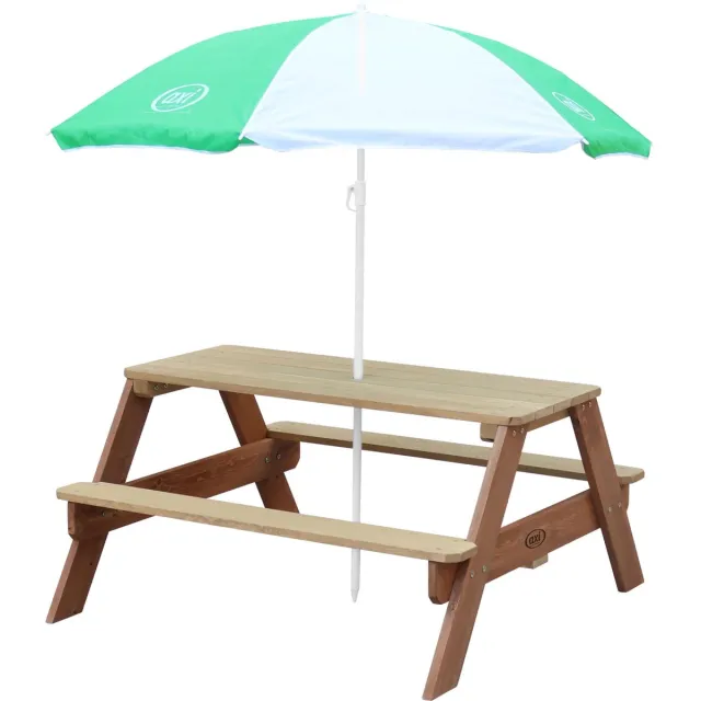 Axi Nick Picknicktafel in Bruin met Parasol in Groen/Wit - Picknick tafel voor kinderen van FSC hout