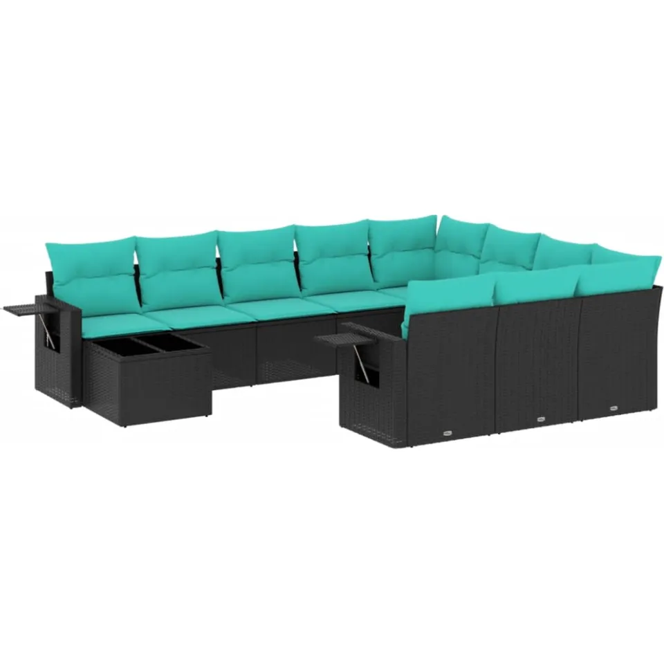vidaXL 11-delige tuinbankset met kussens, zwart polyrotan, foto 3